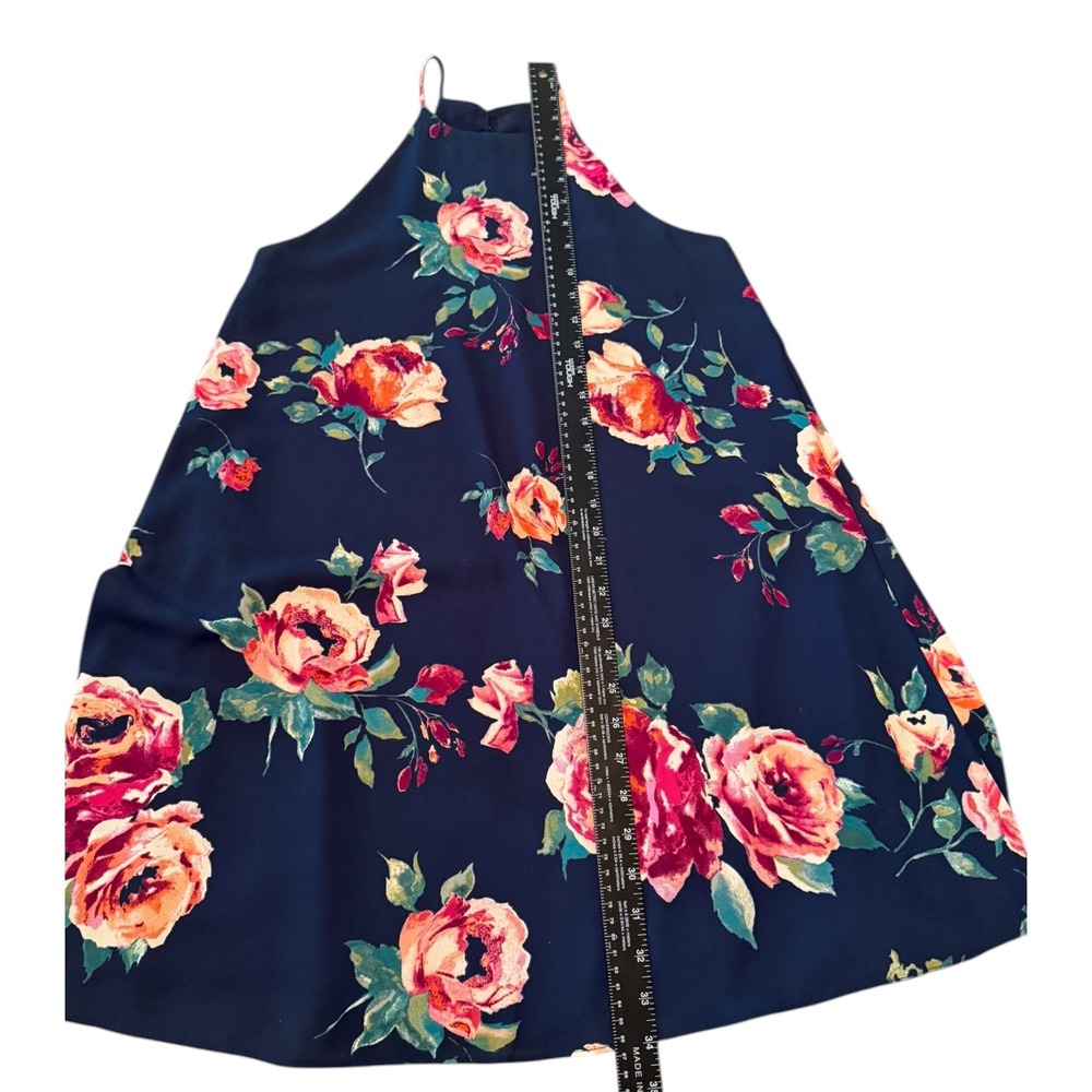 Everly Navy Blue Floral Halter Mini Dress Sleeveless Rose Print Sz Small Garden - Picture 7 of 7